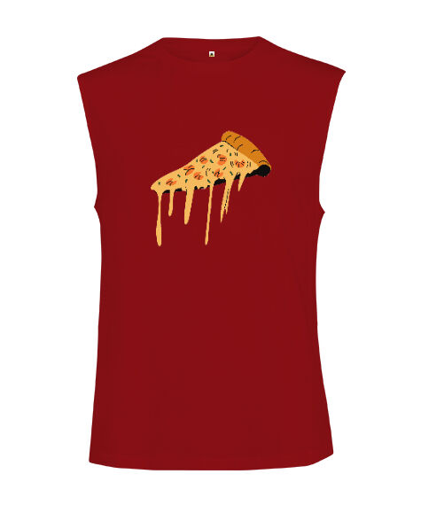 Tisho - Kaşarı erimiş leziz pizza dilimi Kırmızı Kesik Kol Unisex Tişört