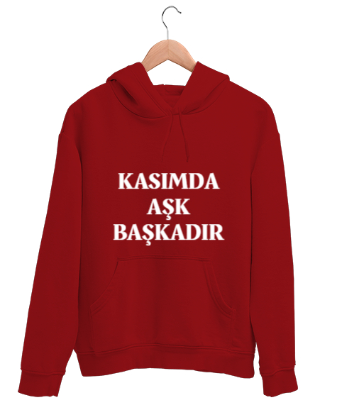 Tisho - Kasımda Aşk Başkadır Yazılı Kırmızı Unisex Kapşonlu Sweatshirt