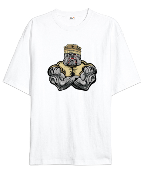 Tisho - Kaslı Bulldog - GYM Beyaz Oversize Unisex Tişört