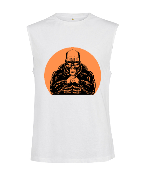 Tisho - Kaslı Fitness Goril Motivasyon Beyaz Kesik Kol Unisex Tişört