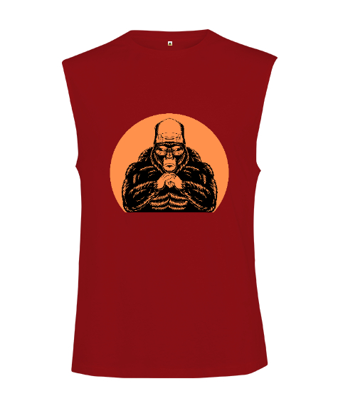 Tisho - Kaslı Fitness Goril Motivasyon Kırmızı Kesik Kol Unisex Tişört