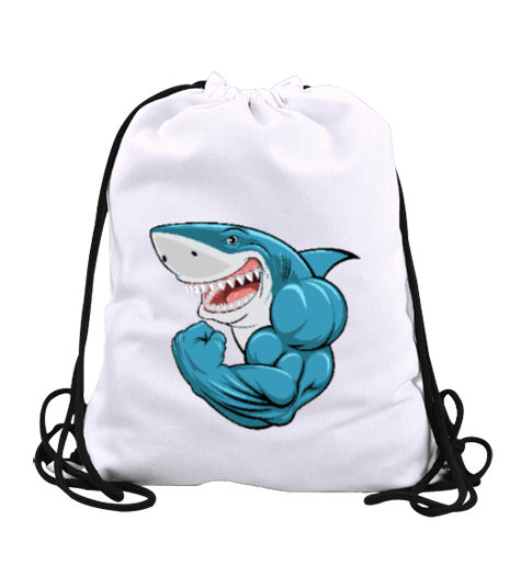Tisho - Kaslı fitness mavi gülen köpek balığı özel tasarım Büzgülü Spor Çanta