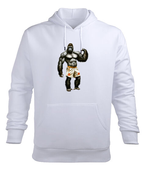 Tisho - kaslı goril Beyaz Erkek Kapüşonlu Hoodie Sweatshirt