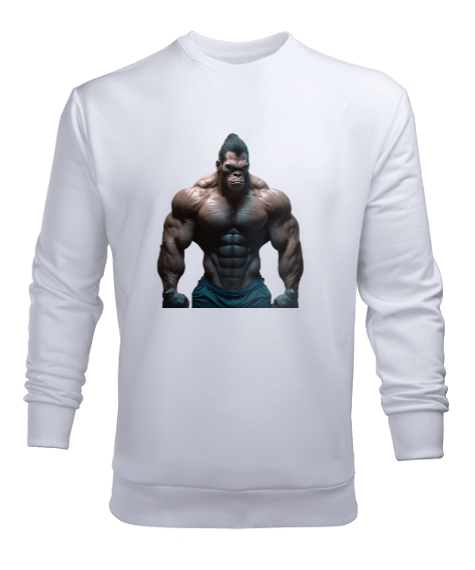 Tisho - Kaslı Gorilla Beyaz Erkek Sweatshirt