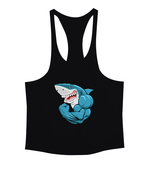 Tisho - Kaslı komik gülen fitness köpekbalığı Erkek Tank Top Atlet