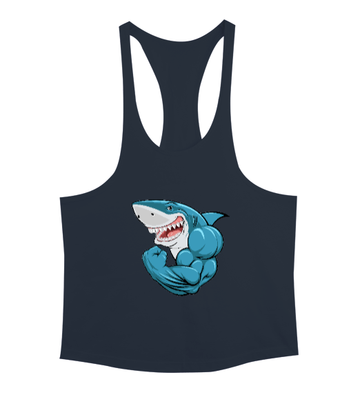 Tisho - Kaslı komik gülen fitness köpekbalığı Erkek Tank Top Atlet