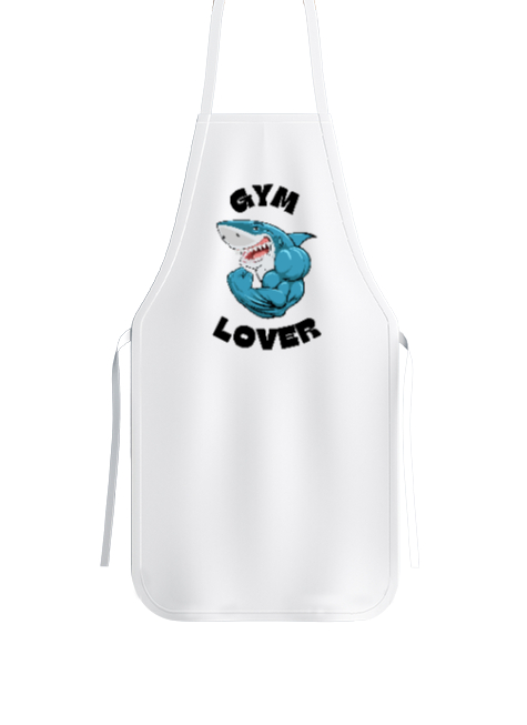 Tisho - Kaslı Komik Gülen Fitness Köpekbalığı GYM Lover Gym Aşığı Özel Tasarım Beyaz Mutfak Önlüğü