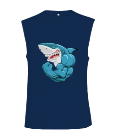 Tisho - Kaslı komik gülen fitness köpekbalığı Kesik Kol Unisex Tişört
