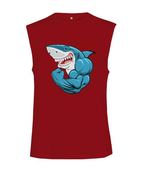 Tisho - Kaslı komik gülen fitness köpekbalığı Kesik Kol Unisex Tişört