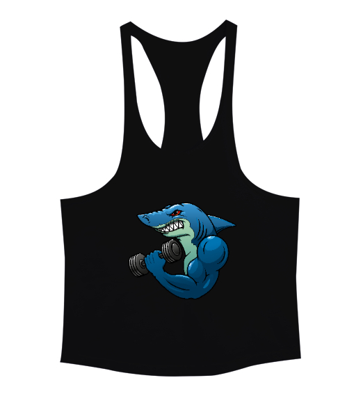 Tisho - Kaslı Sporcu Fitness Köpek Balığı Siyah Erkek Tank Top Atlet