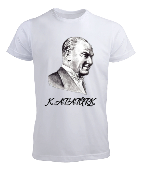 Tisho - K.Atatürk Beyaz Resim Baskılı Beyaz Erkek Tişört