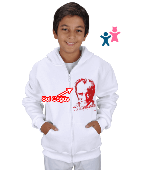 Tisho - K.ATATÜRK tasarımlı Çocuk Kapüşonlu Hoodie Fermuarlı