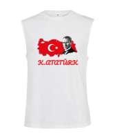 K.Atatürk Türkiye Baskılı Beyaz Yarım Kol Beyaz Kesik Kol Unisex Tişört - Tisho