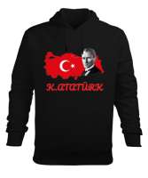 K.Atatürk Türkiye Baskılı Siyah Siyah Erkek Kapüşonlu Hoodie Sweatshirt - Tisho