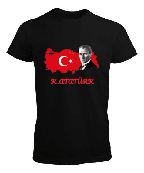 Tisho - K.Atatürk Türkiye Baskılı Siyah Siyah Erkek Tişört