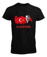 K.Atatürk Türkiye Baskılı Siyah Siyah Erkek Tişört - Tisho