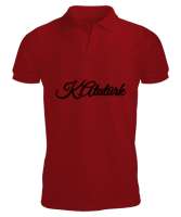 K.Atatürk Yazılı Kırmızı Yakalı Kırmızı Erkek Kısa Kol Polo Yaka - Tisho