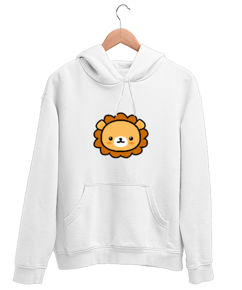 Tisho - KAWAİ ASLAN Beyaz Unisex Kapşonlu Sweatshirt