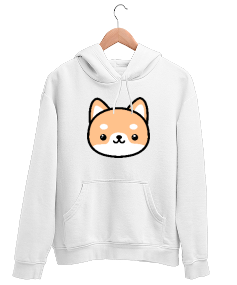 Tisho - KAWAI SEVİMLİ KÖPEK Beyaz Unisex Kapşonlu Sweatshirt