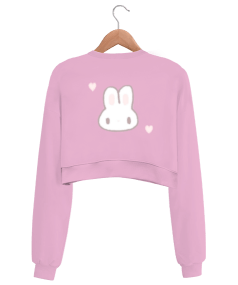 Kawaii Bunny Kadın Crop Sweatshirt - Thumbnail