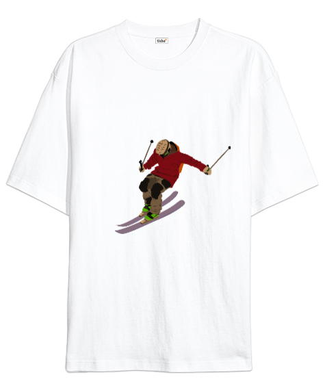 Tisho - Kayakçı Beyaz Oversize Unisex Tişört