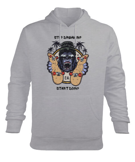 Tisho - Kaykaycı Goril Gri Erkek Kapüşonlu Hoodie Sweatshirt