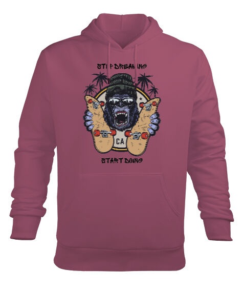 Tisho - Kaykaycı Goril Gül Kurusu Erkek Kapüşonlu Hoodie Sweatshirt