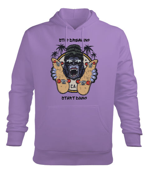 Tisho - Kaykaycı Goril Lila Erkek Kapüşonlu Hoodie Sweatshirt