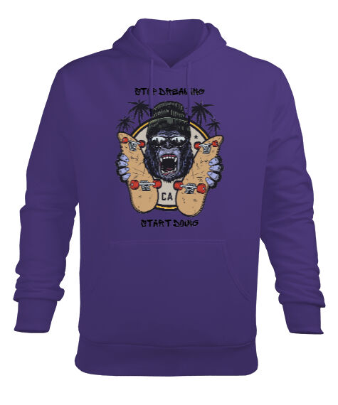Tisho - Kaykaycı Goril Mor Erkek Kapüşonlu Hoodie Sweatshirt