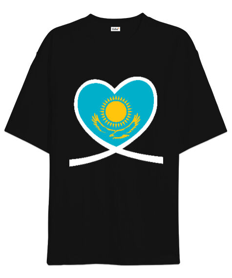 Tisho - Kazakistan, Kazakhstan Love Siyah Oversize Unisex Tişört
