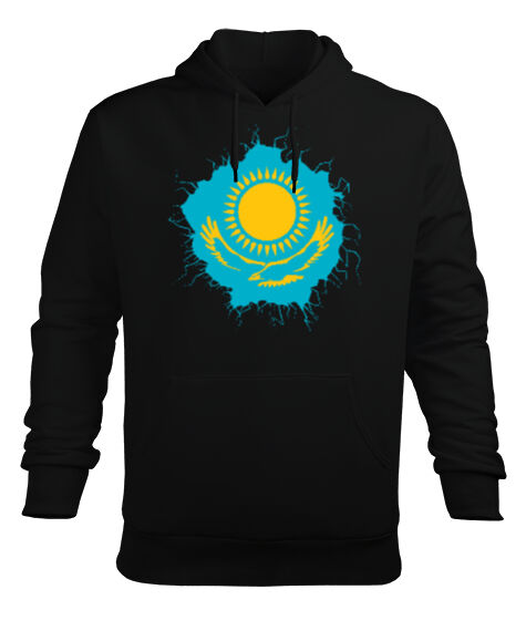 Tisho - Kazakistan, Kazakhstan Symbol Siyah Erkek Kapüşonlu Hoodie Sweatshirt