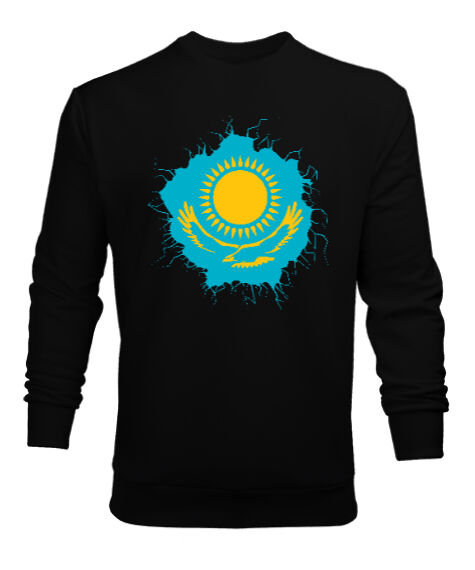 Tisho - Kazakistan, Kazakhstan Symbol Siyah Erkek Sweatshirt