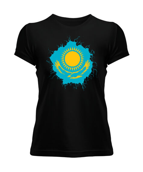 Tisho - Kazakistan, Kazakhstan Symbol Siyah Kadın Tişört