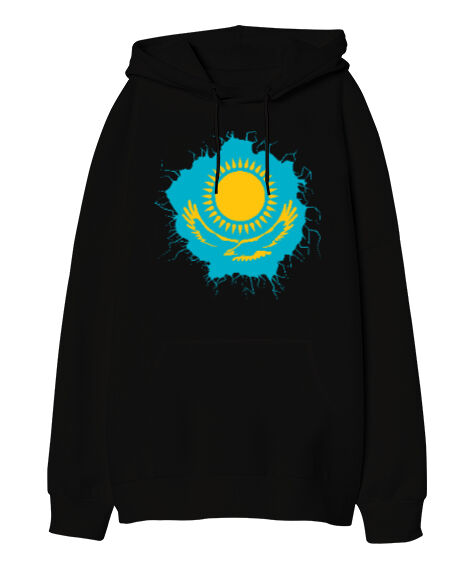 Tisho - Kazakistan, Kazakhstan Symbol Siyah Oversize Unisex Kapüşonlu Sweatshirt