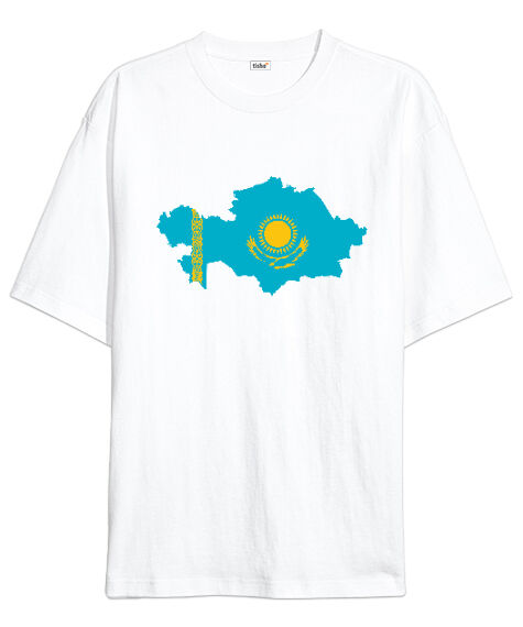 Tisho - Kazakistan, Kazakhstan V4 Beyaz Oversize Unisex Tişört