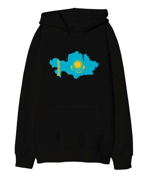 Tisho - Kazakistan, Kazakhstan V4 Siyah Oversize Unisex Kapüşonlu Sweatshirt