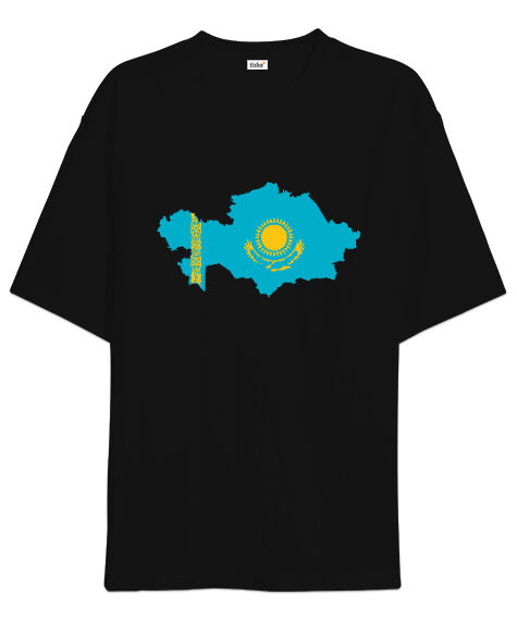 Tisho - Kazakistan, Kazakhstan V4 Siyah Oversize Unisex Tişört
