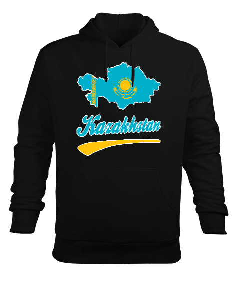 Kazakistan,Kazakhstan,Kazakistan Bayrağı,Kazakistan haritası,Kazakhstan flag. Erkek Kapüşonlu Hoodie Sweatshirt - Tisho