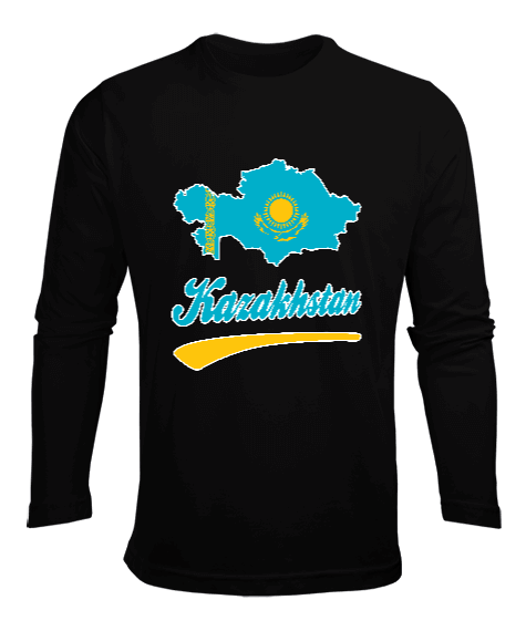 Tisho - Kazakistan,Kazakhstan,Kazakistan Bayrağı,Kazakistan haritası,Kazakhstan flag. Erkek Uzun Kol Yazlık Tişört