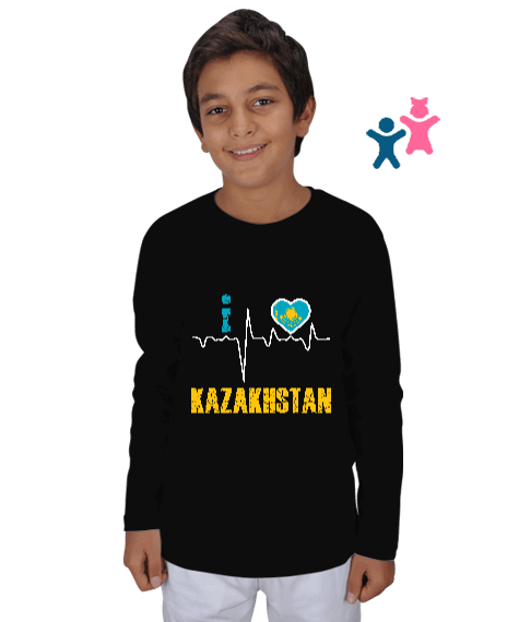 Tisho - Kazakistan,Kazakhstan,Kazakistan Bayrağı,Kazakistan logosu,Kazakhstan flag. Çocuk Unisex Uzunkollu