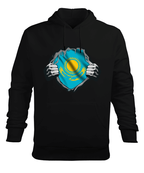 Kazakistan,Kazakhstan,Kazakistan Bayrağı,Kazakistan logosu,Kazakhstan flag. Erkek Kapüşonlu Hoodie Sweatshirt - Tisho