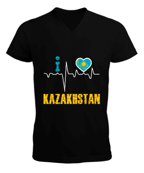 Tisho - Kazakistan,Kazakhstan,Kazakistan Bayrağı,Kazakistan logosu,Kazakhstan flag. Erkek Kısa Kol V Yaka Tişört