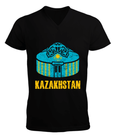 Tisho - Kazakistan,Kazakhstan,Kazakistan Bayrağı,Kazakistan logosu,Kazakhstan flag. Erkek Kısa Kol V Yaka Tişört