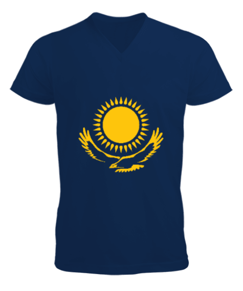Kazakistan,Kazakhstan,Kazakistan Bayrağı,Kazakistan logosu,Kazakhstan flag. Erkek Kısa Kol V Yaka Tişört