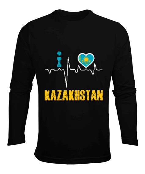 Tisho - Kazakistan,Kazakhstan,Kazakistan Bayrağı,Kazakistan logosu,Kazakhstan flag. Erkek Uzun Kol Yazlık Tişört