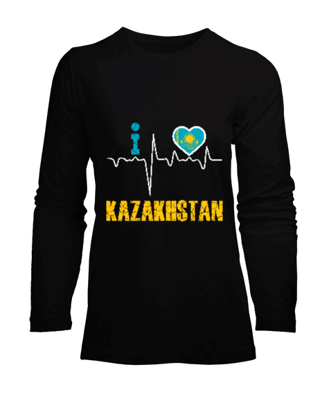 Tisho - Kazakistan,Kazakhstan,Kazakistan Bayrağı,Kazakistan logosu,Kazakhstan flag. Kadın Uzun Kol Tişört