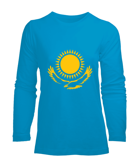 Tisho - Kazakistan,Kazakhstan,Kazakistan Bayrağı,Kazakistan logosu,Kazakhstan flag. Kadın Uzun Kol Tişört