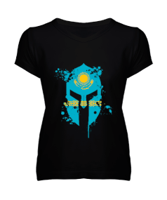 Kazakistan,Kazakhstan,Kazakistan Bayrağı,Kazakistan logosu,Kazakhstan flag. Kadın V Yaka Tişört - Tisho