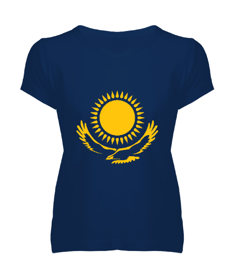 Tisho - Kazakistan,Kazakhstan,Kazakistan Bayrağı,Kazakistan logosu,Kazakhstan flag. Kadın V Yaka Tişört