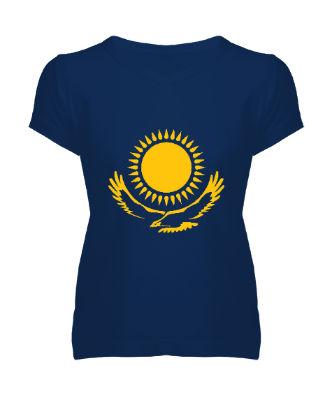Kazakistan,Kazakhstan,Kazakistan Bayrağı,Kazakistan logosu,Kazakhstan flag. Kadın V Yaka Tişört - Tisho